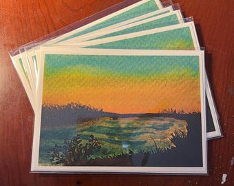 Sunset Watercolor Art Print, Colorful Sunset Water Painting, Serene Wall Art, Pond/Water Artwork for Wall Decor, Home Art, Watercolor Nature