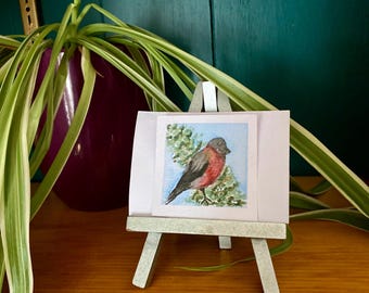 Watercolor Art Mini, Bird Painting, Tiny Painting, Original Mini Art, Cute Bird Painting, Tiny Art, Gift for Bird Lover, Small Space Art