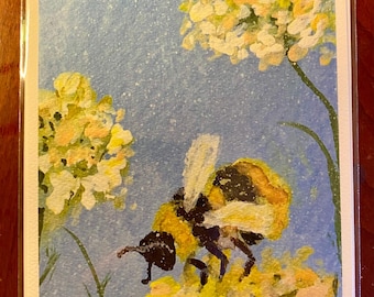 Bumblebee Floral Watercolor Print, Nature Lover Print, Painted Bee and Flowers Wall Decor, Gouache Artwork, Original Artwork Prints