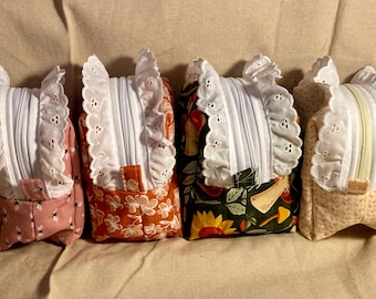 Boxy bag, Makeup Bag, Toiletry Storage, Sewn Bag, Small Bathroom Storage, Cute Gift Idea for Women, Travel Pouch, Trinket Storage, Ruffles