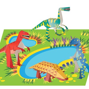 Dinosaurs | DIY Paper Craft Kit | 3D Paper Toys | Colourful Cutouts to Assemble | Creative Activity