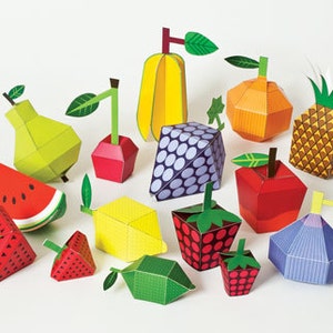Fruits et fruits Kit d’artisanat en papier de bricolage (fr) Jouets en papier 3D Découpes colorées à assembler (fr) Activité créative