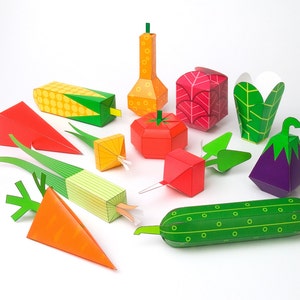 Légumes Kit de bricolage en papier Jouets en papier 3D Découpes colorées à assembler Activité créative image 1