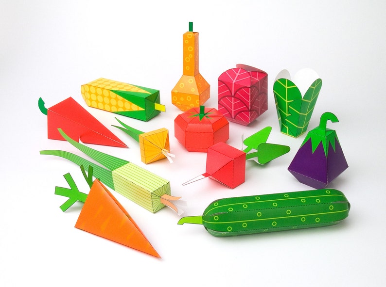 Légumes Kit de bricolage en papier Jouets en papier 3D Découpes colorées à assembler Activité créative image 1