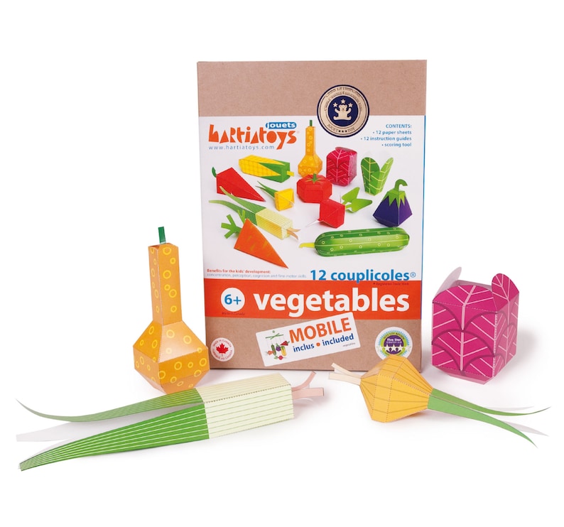 Légumes Kit de bricolage en papier Jouets en papier 3D Découpes colorées à assembler Activité créative image 6