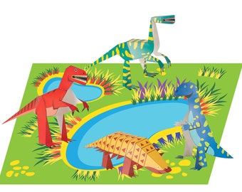 Dinosaurs | DIY Paper Craft Kit | 3D Paper Toys | Colourful Cutouts to Assemble | Creative Activity