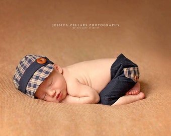 newborn photo prop ,baby, hat, cap, golf cap, photography prop, plaid, golf hat, baby boy, boy hat, fabric, fabric hat, golf, cap