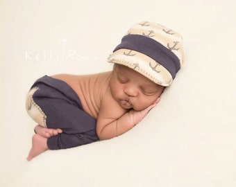 newborn photo prop, newborn photography, photography, handmade, newborn baby, sailor, cap, baby hat, baby clothes, newborn boy