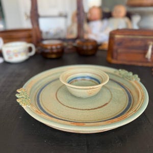 Handmade Southwest Pottery Chip and Dip Tray with Cactus Detail – 12” Wide