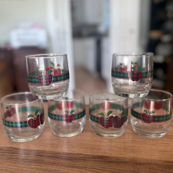 Vintage Anchor Hocking Red Applejack Plaid Apple Lowball Tumblers – Set of  6