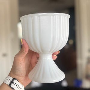 Vintage White Milk Glass Pedestal Vase or Planter