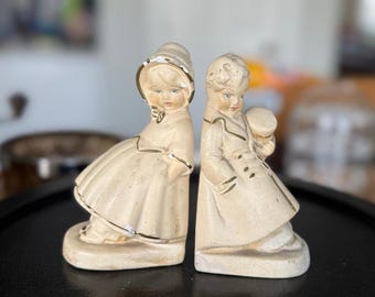 Vintage Chalkware Coventry Ware Boy & Girl Bookends