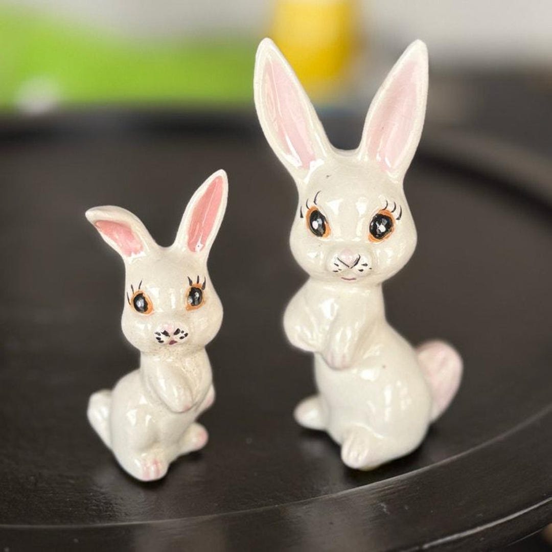 Porcelain Rabbit Book Vintage Ceramic Bunny Figurines Set of 2 – White Porcelain Rabbits - Etsy
