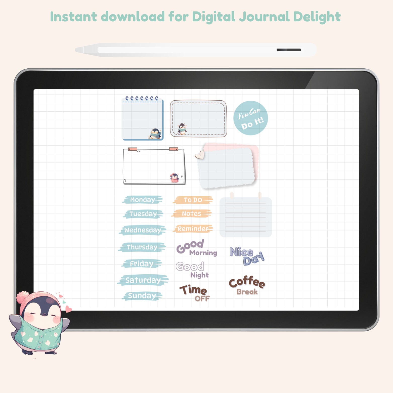Sticker Kilonotes Adorable Penguin Sticker Set Suitable for Goodnotes, Digital Stickers ...