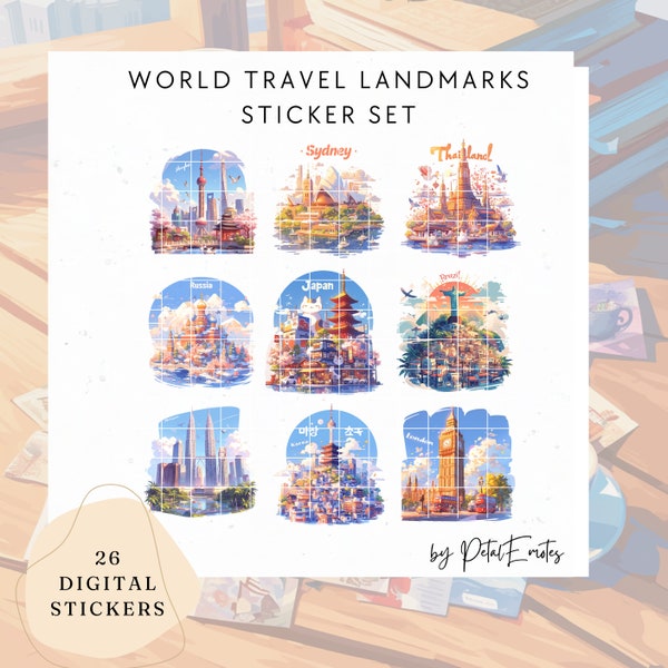 World Travel Landmarks Sticker Sets | Goodnotes | Kilonotes | Digital Planner