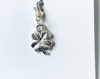 Four leaf clover zipper charm, clip on charm for zipper pull, double sided silver plated decoration