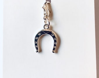 Horseshoe zipper charm, clip on charm for zipper pull, double sided silver plated decoration