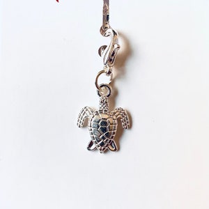 Sea Turtle zipper charm, clip on charm for zipper pull, double sided silver plated decoration, gift for turtle lover