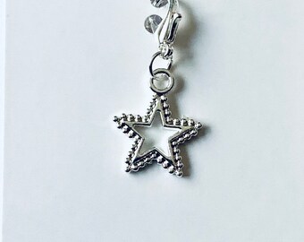 Star zipper charm, clip on charm for zipper pull, double sided silver plated decoration