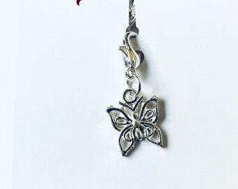 Butterfly zipper charm, clip on charm for zipper pull, double sided silver plated decoration, butterfly gift lover