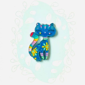 Cat Needle minder, blue Enamel magnet cat, cross stitch or embroidery cat thread keeper, cat gift, dark blue cat image 1