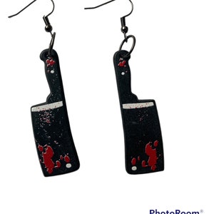 Bloody Butcher Knife Earrings: Halloween Resin Charm Jewelry