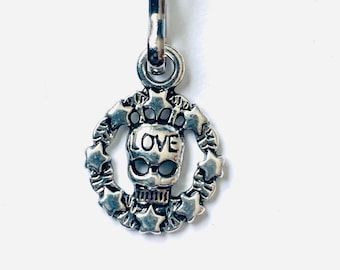 Skull Zipper Pull Charm: Antique Silver Goth Backpack Purse Charm