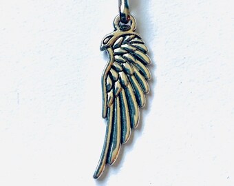 Angel wing zipper pull charm, antique silver large angel wing ,  purse and backpack charm, angel lover gift