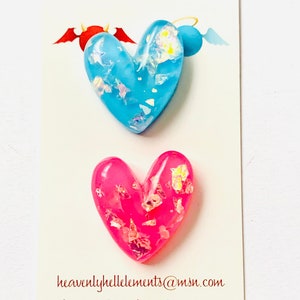 Pink Herz Magnet set mit Folie Glitzer Magnete Set Fat Resin Herzen Glitzerfolie Set 2 Stück Herz set blau und pink Herzen