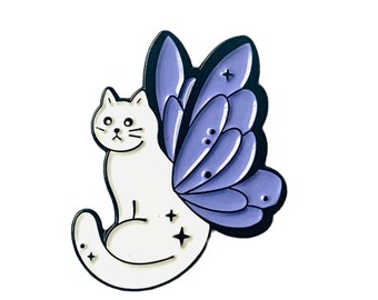 Fairy cat magnet, white cat with wings needle  minder, cat lovers gift, Enamel magnetic needle minder magnetic for cross stitch