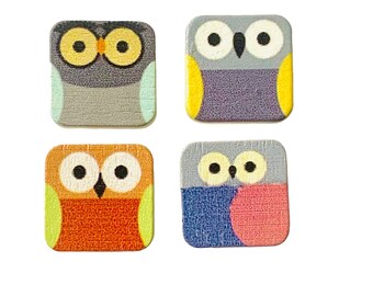 Owl magnet set, painted wood owl set , 4 piece magnet set, bird magnet, owl home decor, owl gift set 1