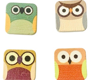 Owl magnet set, painted wood owl set , 4 piece magnet set, bird magnet, owl home decor, owl gift set 3