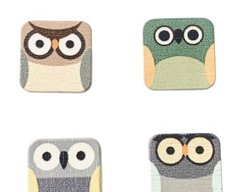 Owl magnet set, painted wood owl set , 4 piece magnet set, bird magnet, owl home decor, owl gift set 5