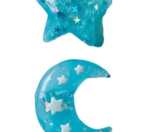 Celestial magnet set, moon and star magnets, celestial star set of 2, celestial home decor set 6