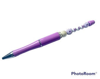 Mom pen, purple and white beaded pen, mothers day gift, handmade pen