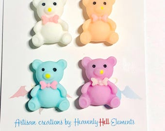 Teddy Bear Magnets: Pastel Resin Office Decor, Set of 4