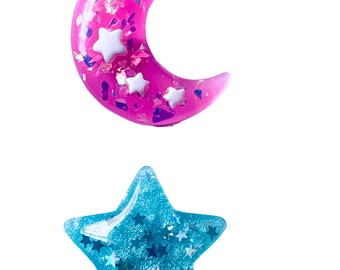 Celestial magnet set, moon and star magnets, celestial star set of 2, celestial home decor set 4