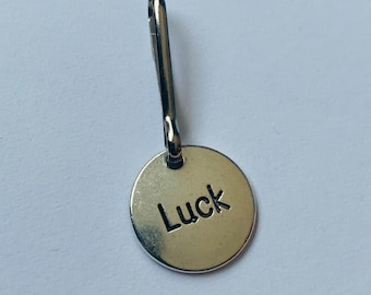 Luck Zipper Pull Charm: Antique Silver Purse Charm
