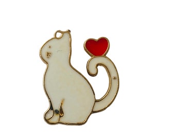 White cat and red heart Needle minder , cat magnet,  magnetic for cross stitch or embroidery, gift for stitcher