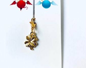 Gold shamrock zipper charm, clip on charm for zipper pull, gold plated charm, nature gift lover