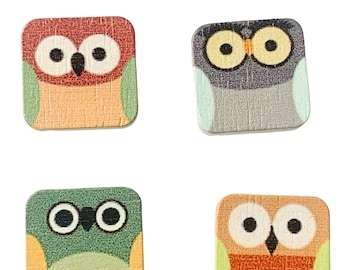 Owl magnet set, painted wood owl set , 4 piece magnet set, bird magnet, owl home decor, owl gift set 4