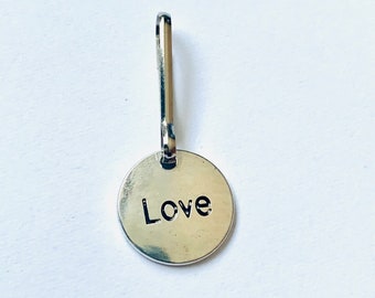 Love Zipper Pull Charm: Antique Silver Purse & Backpack Clip