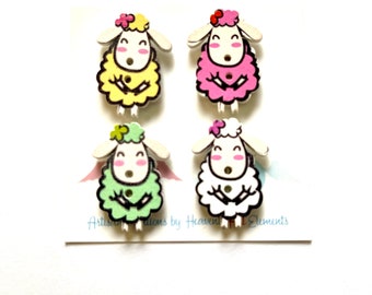 Sheep magnet set , mixed colors assorted office magnets wood magnets set of 4