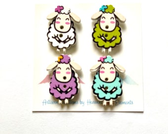 Sheep Magnets: Colorful Wood Office Decor, Set of 4