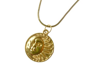 Gold Sun and Moon Pendant Necklace: Celestial Boho Charm