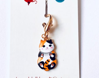 Black orange Cat zipper charm, enamel clip on charm for zipper pull , gold plated with large clasp, cat lover gift