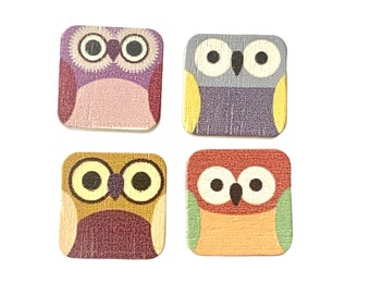 Owl magnet set, painted wood owl set , 4 piece magnet set, bird magnet, owl home decor, owl gift set 2