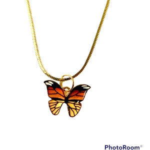 Monarch butterfly pendant gold and yellow enamel necklace with enamel and gold plated back with 18K gold plated  chain 18.5 inch chain