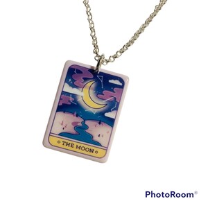 Tarot Mond Karte Anhänger doppelseitige Halskette mit Mond und Himmel und 24 Zoll Kette spiritueller Schmuck