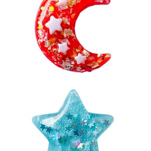 Celestial Resin Magnet Set: Glitter Moon and Star Magnets